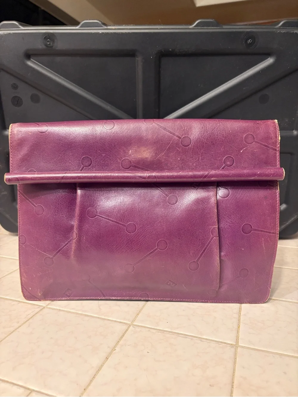 Fendi Purple Fold-Over Leather Clutch with Embossed Dot Motif preloved